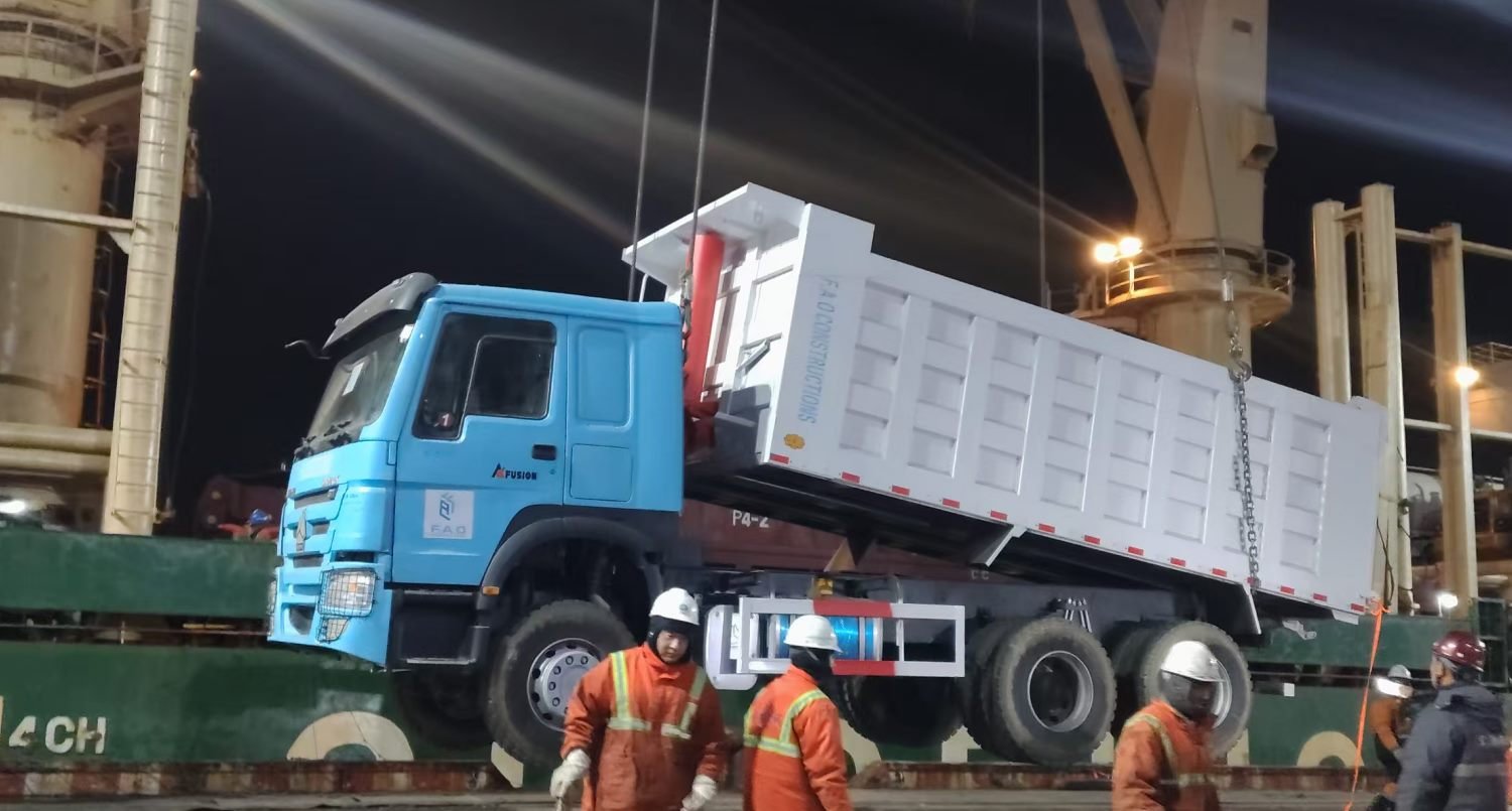 Truck loaded onto the vessel under strict shipping standards